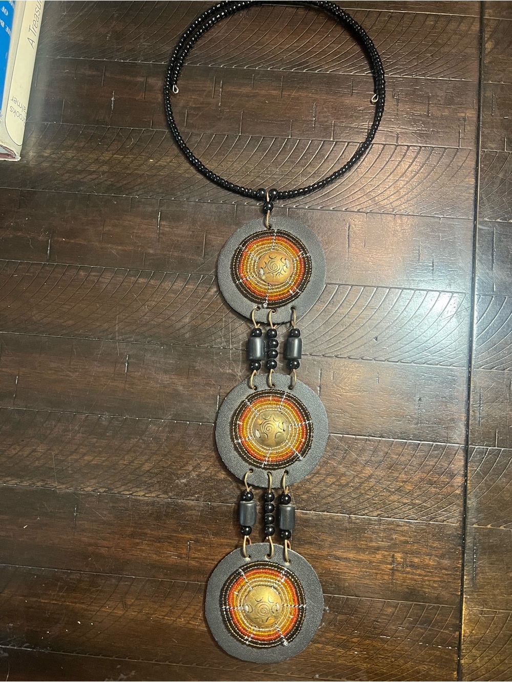Black and Gold Triple-Drop Beaded Pendant Necklace - Picture 3 of 3
